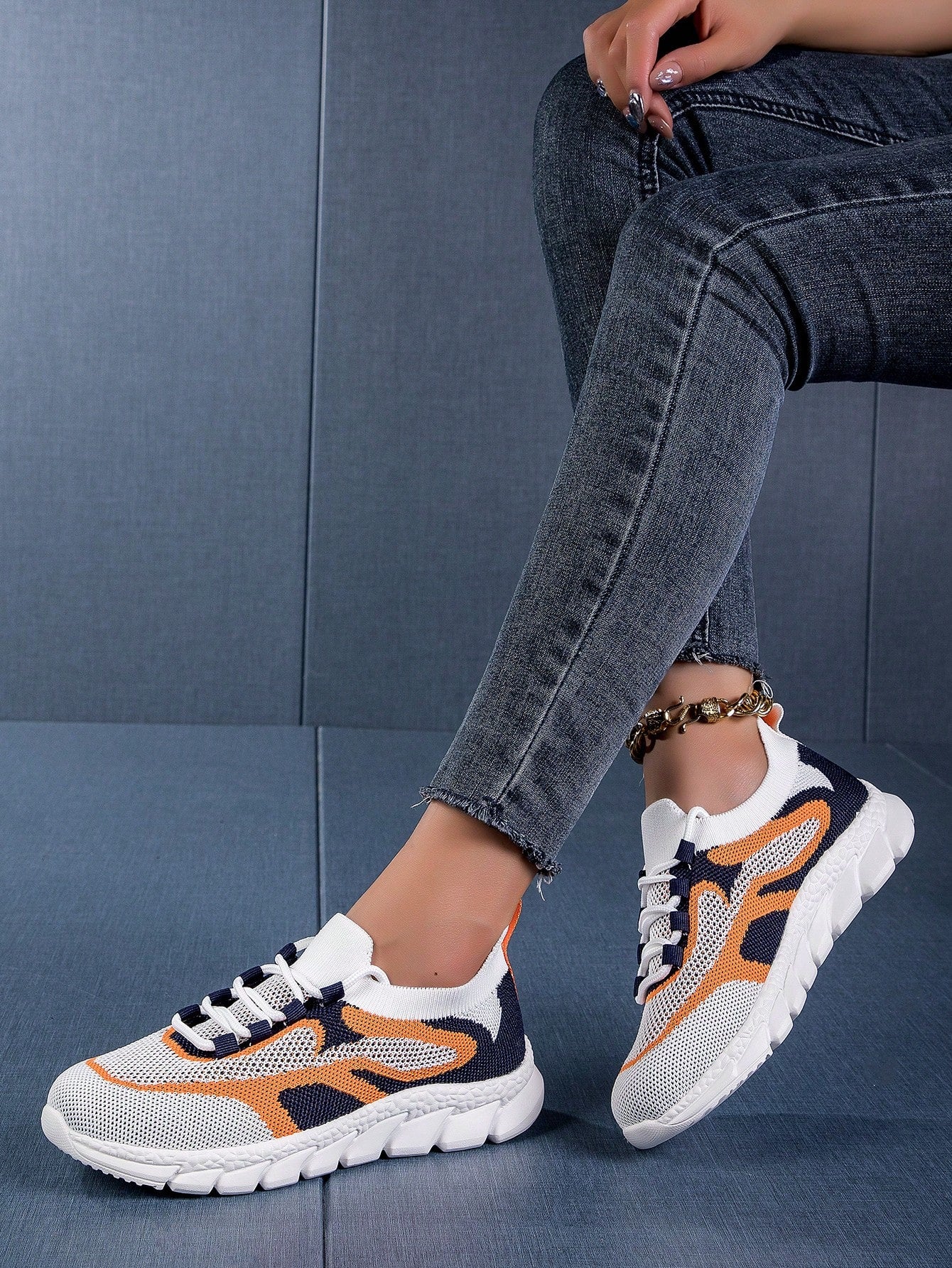 Women's Casual Running Shoes, New Spring And Autumn Soft Sole Color Block Breathable Casual Shoes, All-Match Sports Shoes, Personality Trendy Fashion, Slip-Resistant, Odor-Resistant, Wear-Resistant, Lightweight, Outdoor Driving And Work Shoes,-Orange-2