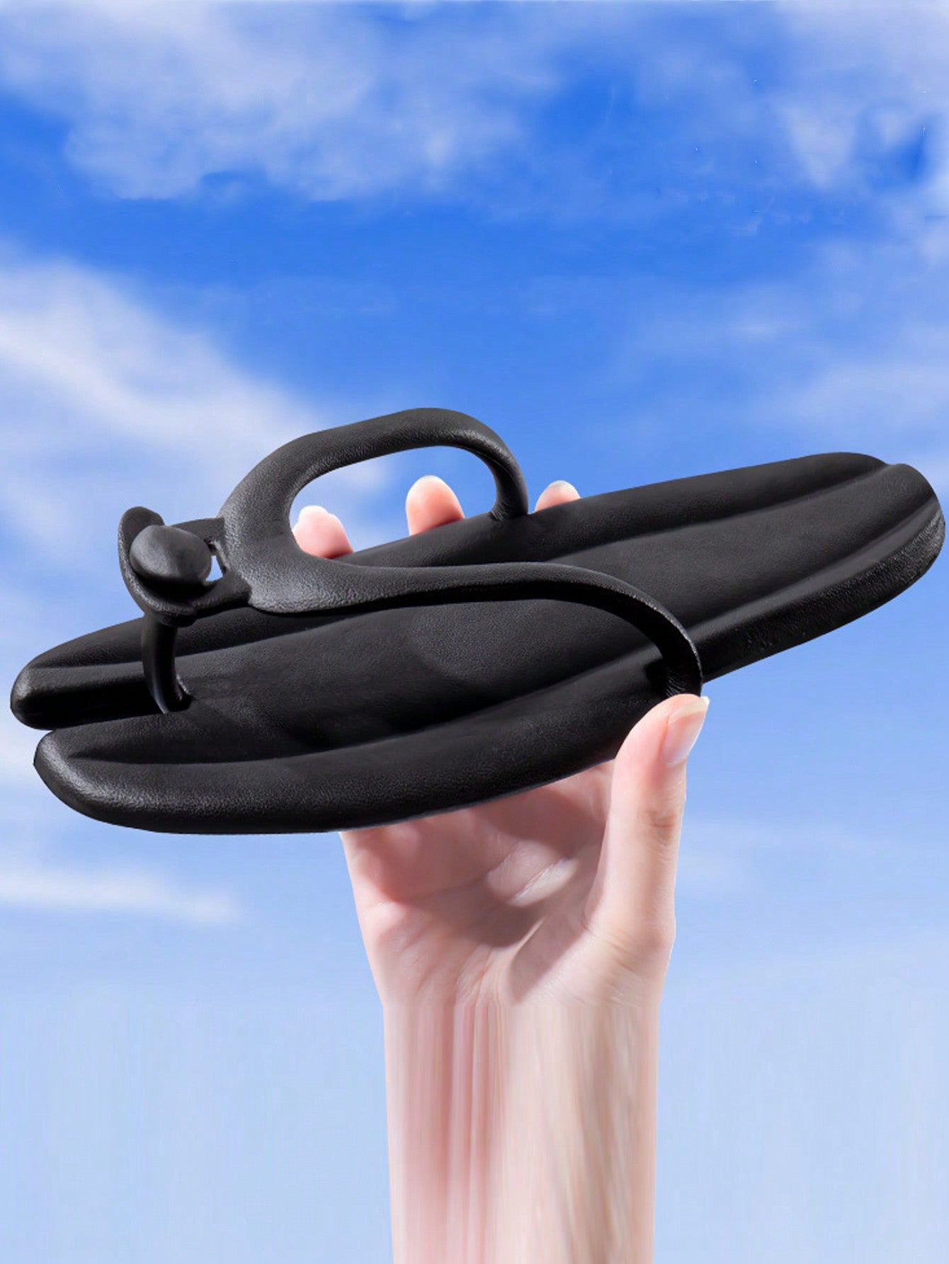 Disposable Foldable Slippers For Women, Summer, Portable Beach Couples Flip Flops, Travel, Business, Hotel, Bathing, Anti-Slip-Black-2